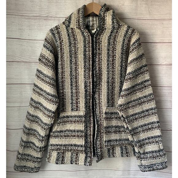 Agustin De La Cruz Vazquez Biege and Black Zip Up Hoodie Pockets Size Large - Picture 1 of 14